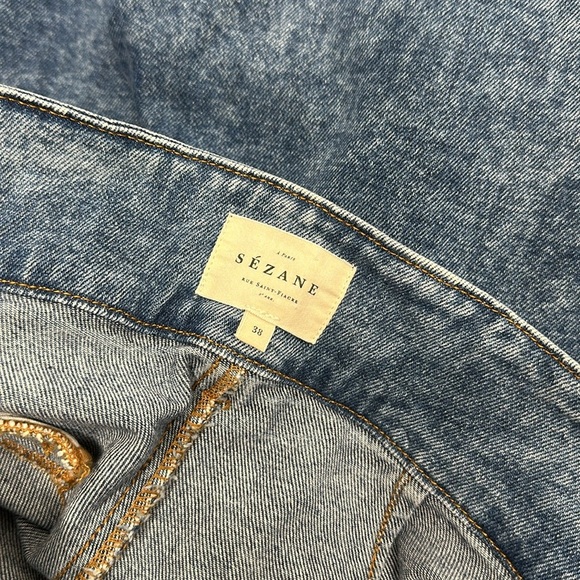 Sezane Austin Jeans Denim Trousers Belted Tie Waist Paperbag Blue Size 38 US 6 - Picture 7 of 9
